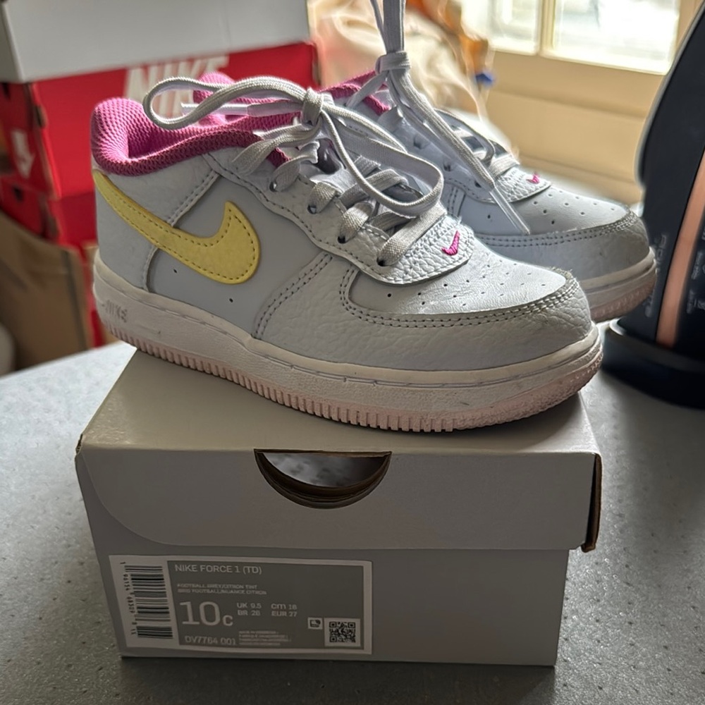 Nike Force 1 Toddler Shoes - Gray, Pink, Yellow